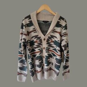 ETHAN PIERCE Cardigan Wool Blend ‎ Southwestern Aztec MEDIUM